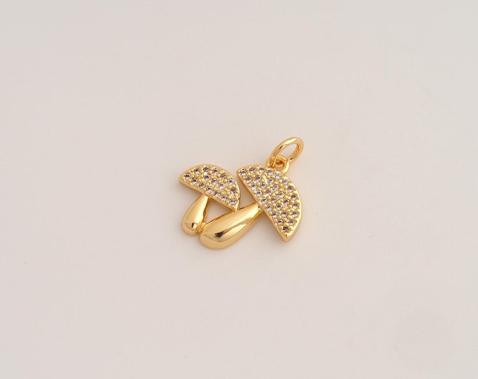CZ Mushroom Pendant,Mushroom Pendant,18K Gold Filled Mushroom Charm,DIY Jewelry Accessories,19x17x2.5mm