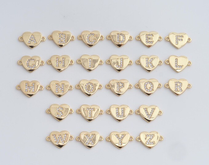 5 PCS Micro-Pave Initial Connector,Letter Connector, 18K Gold Filled Alphabet Charm, DIY Bracelet Necklace Accessories, 17x11.2x2mm
