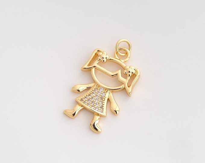 CZ Character Pendant,Girl Pendant,18K Gold Filled Character Charm,DIY Jewelry Accessories,28.8x16.2x3mm