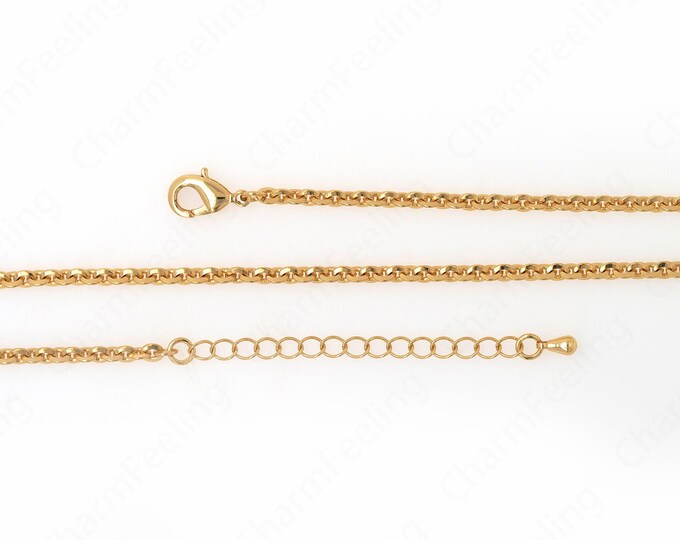 Rolo Chains Necklace,Lobster Clasp Necklace,18K Gold Filled Simple Necklace, Brass Necklace, Round Necklace, DIY Jewelry Supplies,44cm+5mm