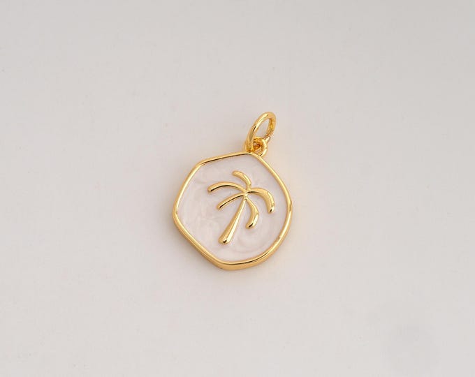 Enamel Coconut Tree Pendant,Palm Tree Pendant,18K Gold Filled Tree Charm,DIY Jewelry Accessories,19.6x13.5x2.2mm