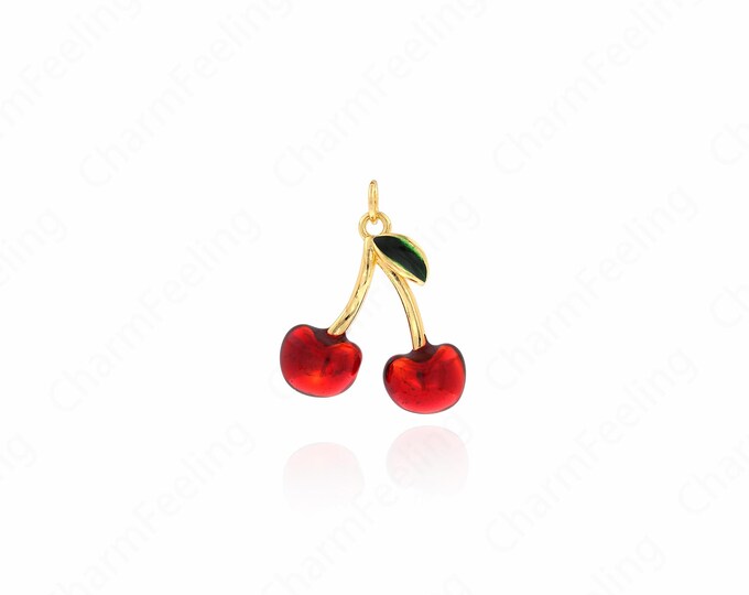 Enamel Cherry Pendant, Fruity Charm,18K Gold Filled Cherry Necklace,Cherry Pendant,DIY Jewelry Making Accessories 26x21x7.4mm