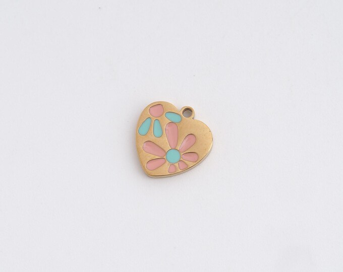 Enamel Flower Charms,Dainty Heart Charm, 18K Gold Filled Heart Pendant,DIY Jewelry Accessories 10.6x10.3x1.3mm