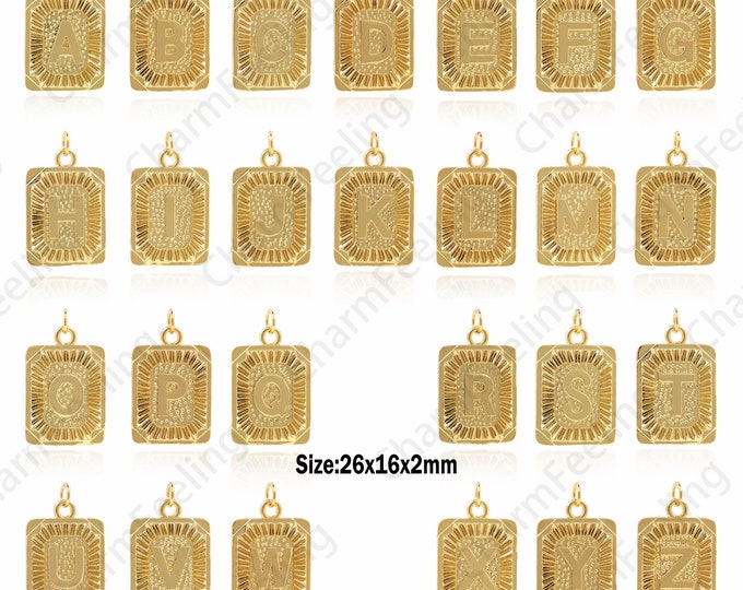 Mircopave CZ Cube A-Z Letter Pendant, Initial Label Letter Pendant, Letter Pendant, Personalized Initial Letter Pendant 26x16x2mm