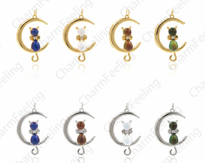 Cute Jewelry, Micropavé CZ Cat Necklace, 18K Gold Filled Cat Pendant,Animal Pendant, Animal Charm, DIY Jewelry Accessories,37x22x6.6mm