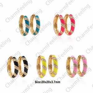 18K Gold Filled Round Earrings, Enamel Earrings, Micropavé CZ Enamel Earrings, Multicolor Hoop Earrings, Earring Jewelry 1 Pair