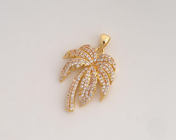 CZ Coconut Tree Pendant,Palm Tree Pendant,18K Gold Filled Tree Charm,DIY Jewelry Accessories,32.2x21x3.8mm