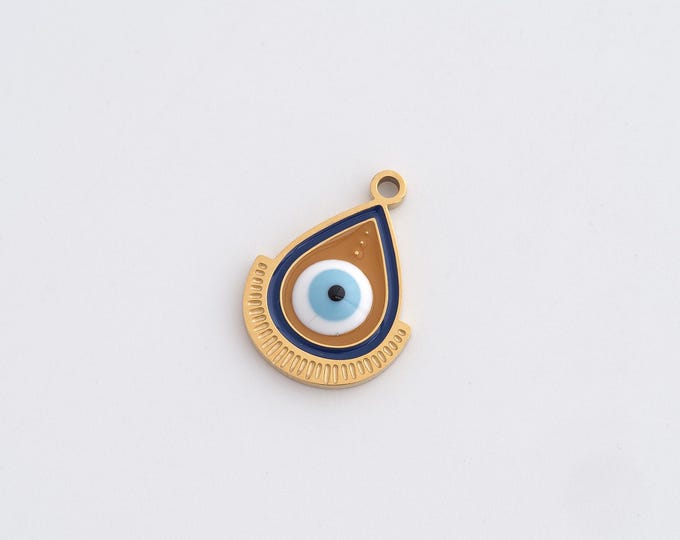Stainless Steel Water Drop Pendant,Evil Eye Charms,Enamel Tear Drop Charm, DIY Jewelry Supplies, 17.2x12.6x2.6mm