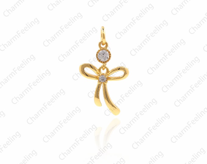 filigree bow wholesale charms，Gold Bow Charms, Bow charm, Micro Pave Bow Pendant 16×10.2×2.5mm  1pcs