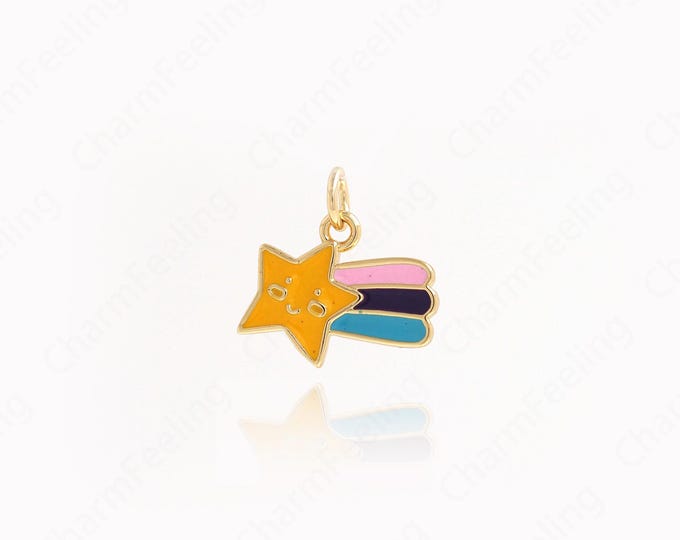 Enamel Meteor Pendant,Pentacle Pendant, 18K Gold Filled Pentagram Charm,Meteor Necklace,DIY Jewelry Supplies,15x15.5x1.6mm