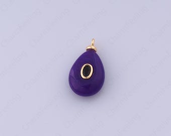 Natural Purple Jade Charm,18K Gold Filled Waterdrop Charms, Micropavé CZ Teardrop Pendant, DIY Jewelry Accessories,23x13x6.2mm