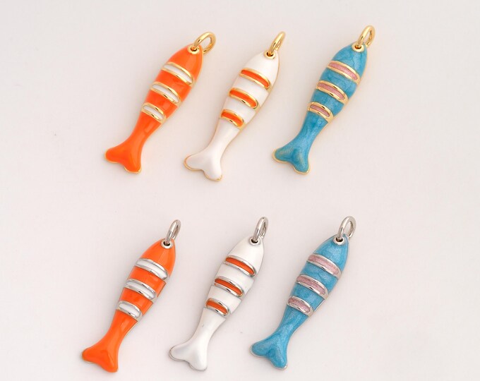Enamel Fish Pendant,Marine Life Pendant,18K Gold Filled Fish Charm,DIY Jewelry Accessories,27.2x6.8x3.8mm