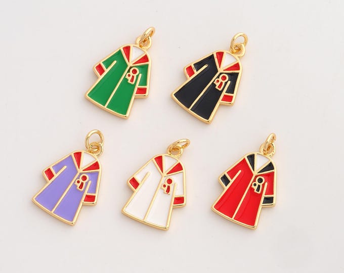 Enamel Dr. Graduation Dress Pendant,Graduation Dress Pendant,18K Gold Filled Dress Charm,DIY Jewelry Accessories,23.2x14.3x1.8mm