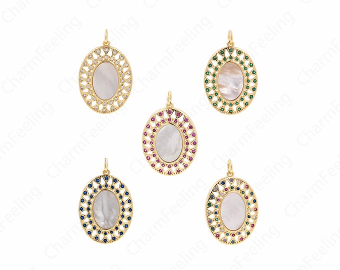 18K Gold Filled Oval Charm, Oval Eye Pendant, Micropavé CZ Gemstone Charm, Teardrop Necklace, DIY Jewelry Supplies,23x35x4mm