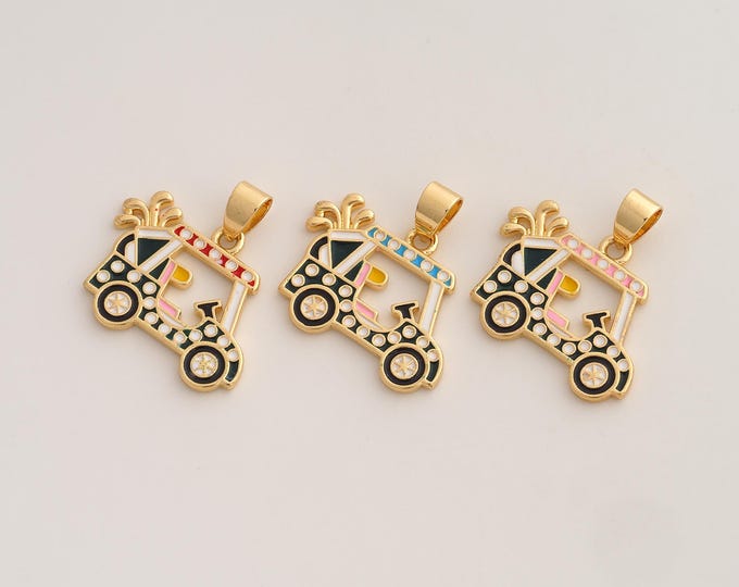 Enamel Golf Cart Pendant,Golf Pendant,18K Gold Filled Car Charm,DIY Jewelry Accessories,24x24.3x1.8mm