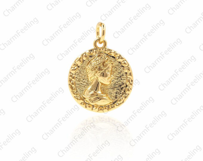Coin Pendant, Portrait Coin Necklace, DIY Jewelry Bracelet Series Accessories 20.5x15x2.5mm 1pcs