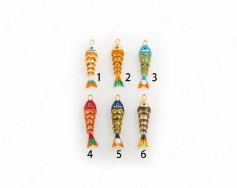Fish Jewelry,Enamel Fish Necklace, Tropical Fish Pendant, 18K Gold Filled Fish Pendant,Marine Life Jewelry, 45.5x10x6.5mm