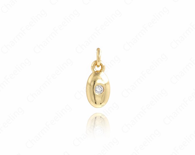 18K Gold Filled Oval Pendant, Micropavé Cubic Zirconia Oval Necklace,Coin Charm,Disc Pendant, DIY Jewelry Supplies,12.7x5.2x3mm