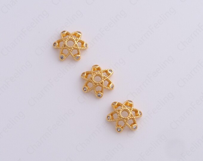 18K Gold Filled Flower Bead Caps,Pearl Caps,Round Bead Caps,Flower Caps,Spacer Jewelry, Brass Caps, DIY Gold Jewelry Making,9.7x3mm