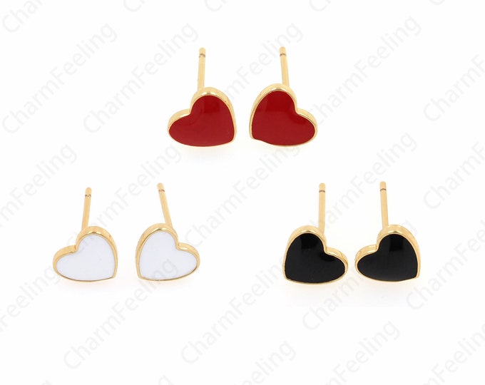 Love Charm, 18K Gold Filled Heart Earrings, Love Earrings, Enamel Love Earrings, Enamel Love Earrings, Enamel Charm,7x8x1.5mm