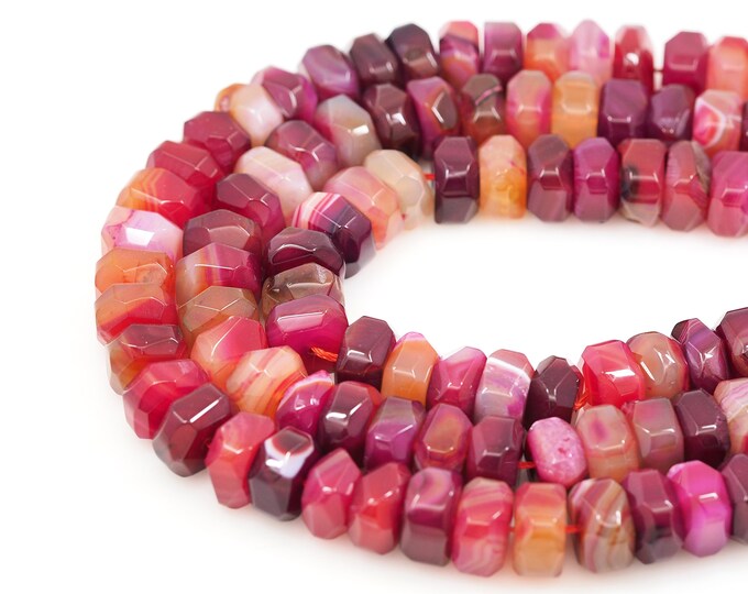 Faceted Gemstone Chain,Rose Red Rectangular Gemstone Beads,Square Gemstone Beads,Natural Stone Necklaces,DIY Bracelet Accessories,15mm