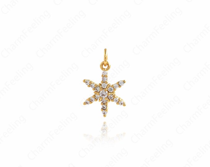 Gold Polaris Charms,18K Gold Filled Star Necklace,Zircon Polaris Charm,DIY Jewelry Supplies,19x12x3.5mm