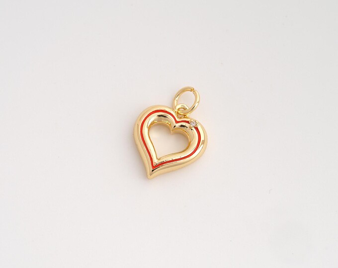 CZ Heart Pendant,Enamel Love Pendant,18K Gold Filled Heart Charm,DIY Jewelry Accessories,18x12.7x3.5mm