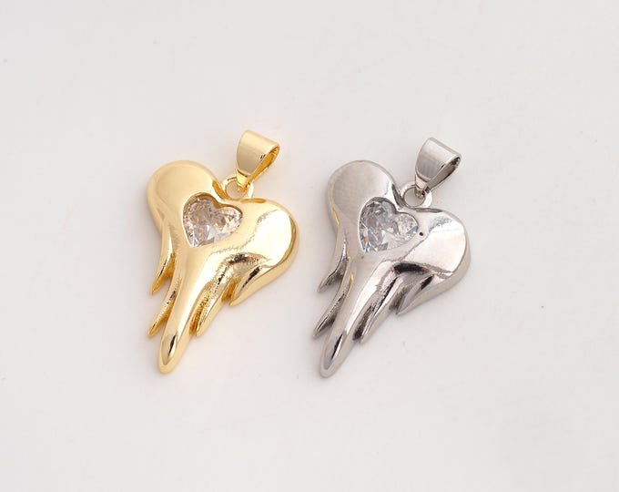 CZ Heart Pendant,Love Pendant,18K Gold Filled Heart Charm,DIY Jewelry Accessories,27x17x3.5mm