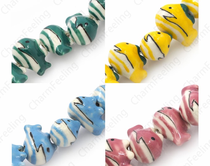 Glazed Ceramics, Fish Spacer Beads,Ceramic Fish Beads,Marine Life Spacer Beads,Hand-Painted Ceramics,DIY Jewelry Supplies，14.5x19x12mm
