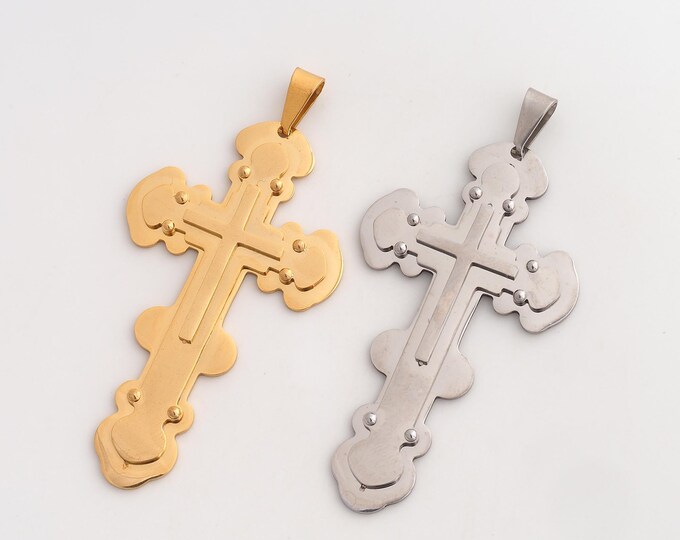 Steel Cross Pendant,Religious Pendant,Stainless Steel Christian Charm,DIY Jewelry Accessories,74.8x37.2x3.6mm