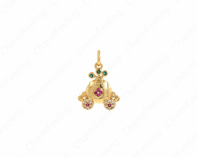 Gold Car Necklace,18K Gold Filled Car Pendant, MicroPave CZ Car Charm, DIY Jewelry Making Accessories,18.2x13x3mm