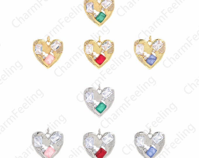18K Gold Filled Crystal Charm, Crystal Heart Pendant, Micropavé CZ Love Necklace, Love Charm, DIY Jewelry Accessories,26.5x25x4mm