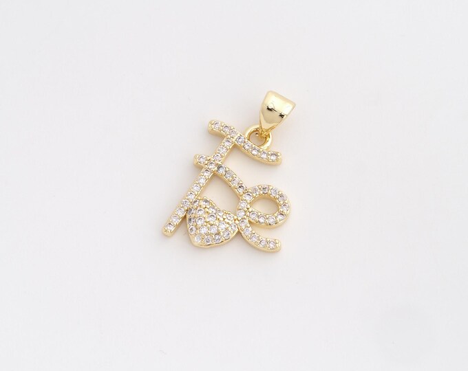 CZ Heart Pendant,Fe Pendant,18K Gold Filled Letter Charm,DIY Jewelry Accessories,23.5x15.8x3mm