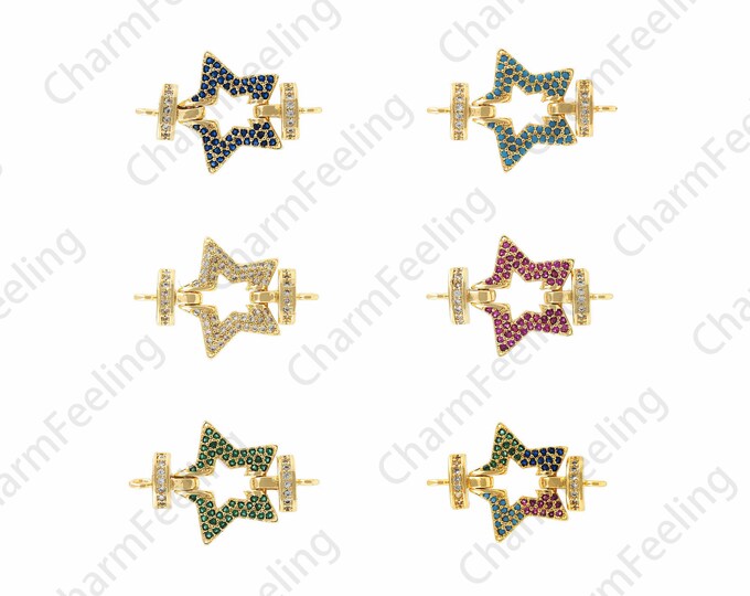 Pentagram Connector, Star Charm, Micro-pavé CZ Polaris Charm, 18K Gold filled Celestial Charm, DIY Bracelet Accessories, 20.5x31x2.5mm