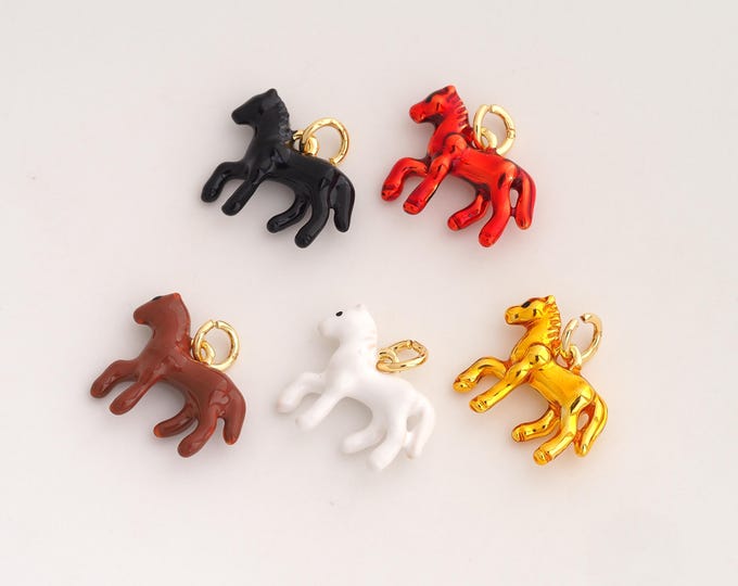 Enamel Horse Pendant,Animal Pendant,18K Gold Filled Horse Charm,DIY Jewelry Accessories,14.7x16x4.5mm