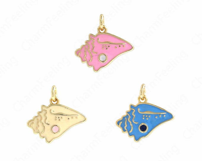 Enamel Ocean Necklace,Natural Shell Pendant,18K Gold Filled Conch Necklace,Shell Charm,DIY Jewelry Accessories,13.5x14x2.2mm