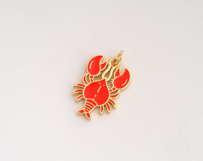 Enamel Lobster Pendant,Marine Life Pendant,18K Gold Filled Lobster Charm,DIY Jewelry Accessories,24.2x14x1.8mm