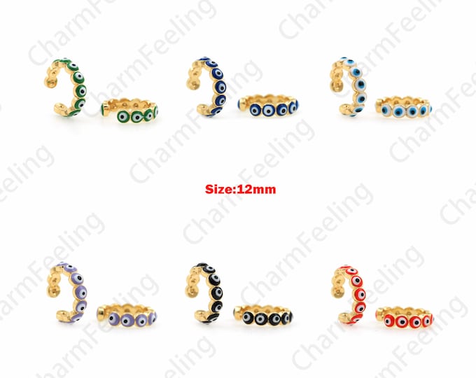 1 Pair Clip-on Earrings, Enamel Eye Earrings, 18K Gold Filled Bone Clip Earrings, Enamel Earmuffs,Eye Charm, Enamel Charm, 12mm