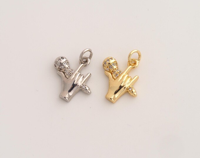 CZ Rock Gesture Pendant,Gesture Pendant,18K Gold Filled Rock Charm,DIY Jewelry Accessories,19x15.7x3.6mm