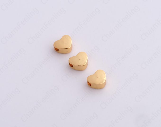 10 pcs Gold Heart Spacer Beads, 18K Gold Filled Love Beads,Dainty Heart Bracelet Necklace Spacer Beads, DIY Jewelry Supplies,5.5x4.5x2.7mm