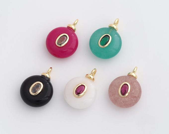 Single Stone Charm,Micropavé CZ Single Stone Necklace, 18K Gold Filled Oval Pendant,DIY Jewelry Supplies,18.2x13x6.5mm