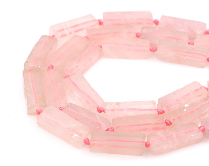 Pink Rectangular Gemstone Beads, Multi-Faceted Gemstone Beads, Natural Stone Beads, Pink Natural Stone Necklace, 10-12x30-32mm