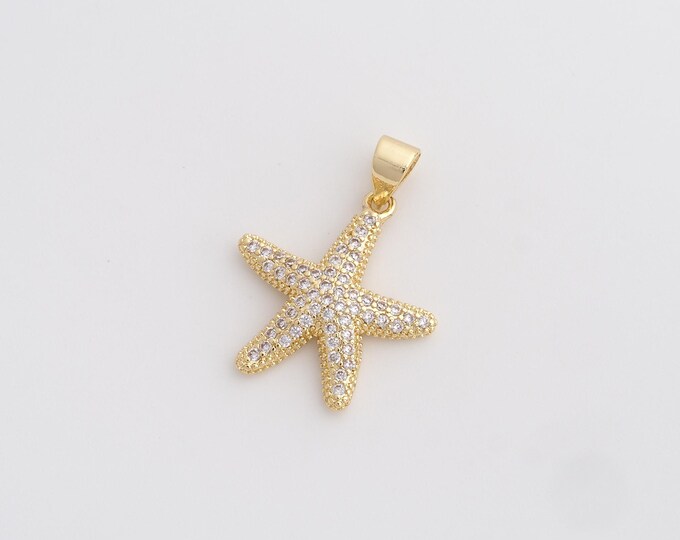 CZ Starfish Pendant,Starfish Pendant,18K Gold Filled Starfish Charm,DIY Jewelry Accessories,24.4x18.3x3mm