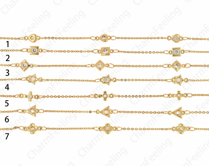 18K Gold Filled Pentagram Chain, Micropavé CZ Fashion Chain,Unfinished Necklace, Heart Chain, Cross Chain,DIY Jewelry Supplies,5x10.8x1.2mm