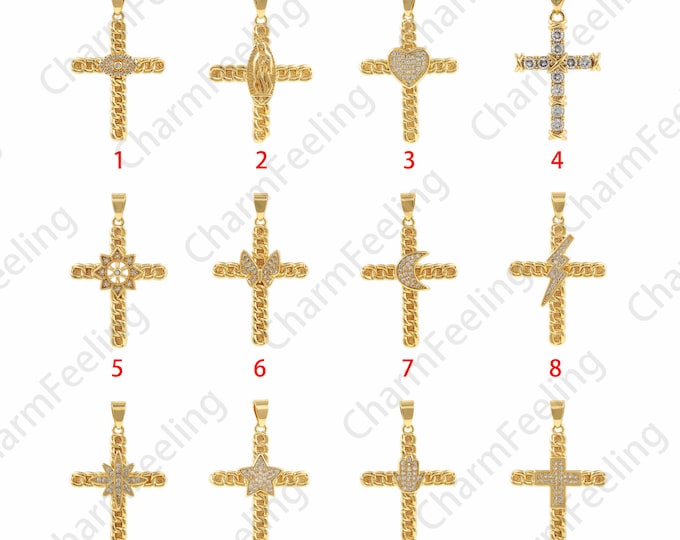 18K Gold Filled Cross Pendant,Christian Charm,Micropavé CZ Cross Necklace,Religious Charm,Cross Charm,DIY Jewelry Accessories,27x41.5x2.5mm
