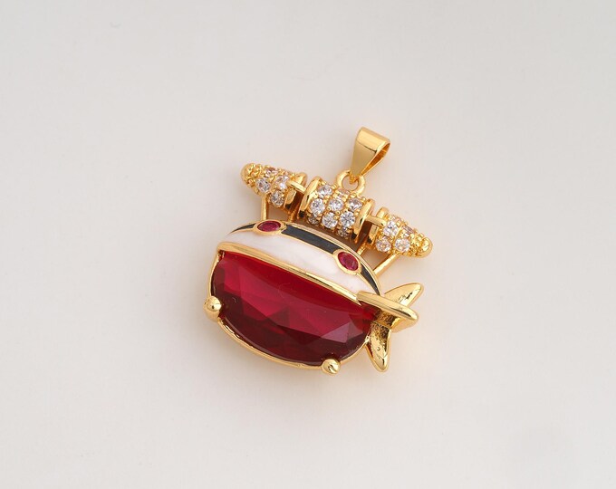 CZ Airship Pendant,Enamel Airship Pendant,18K Gold Filled Airship Charm,DIY Jewelry Accessories,29x24.7x10.5mm