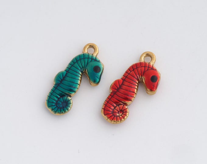 Stainless Steel Seahorse Pendant,Marine Life Charms,Enamel Seahorse Charm, DIY Jewelry Supplies, 16.8x15.6x6mm
