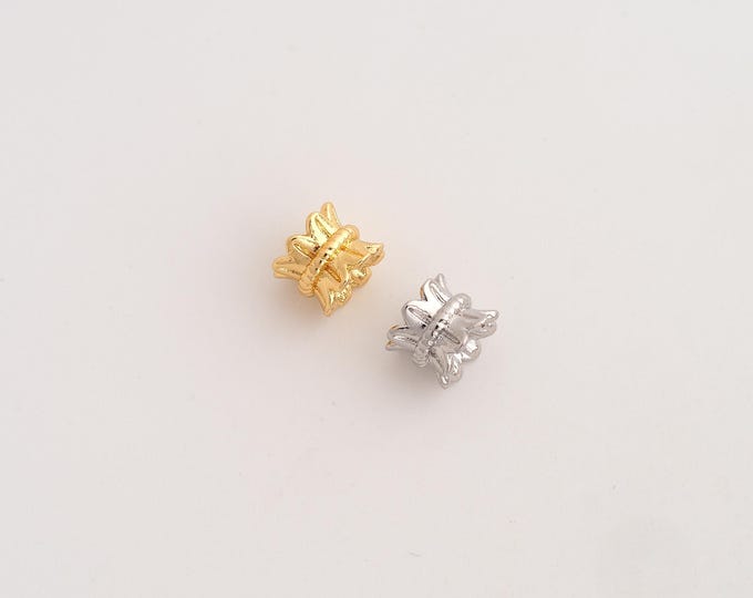 5 pcs 18K Gold Filled Flower Spacer Beads,Tube Beads,Flower Tube Beads,DIY Jewelry Supplies,6.8x5.4mm Hole 3.4mm