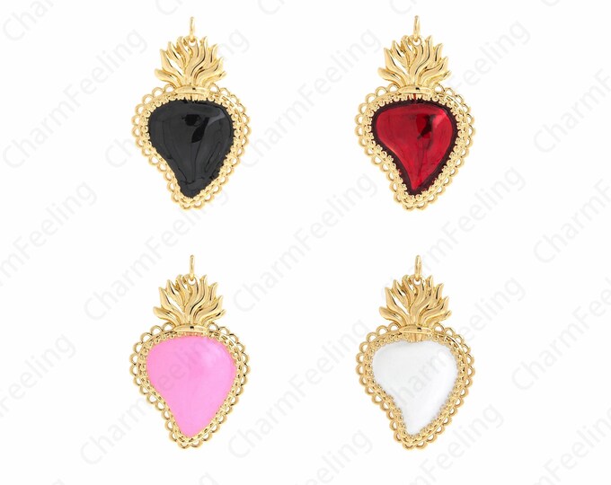 Heart-Shaped Necklace, Enamel Heart Charm,Micropavé CZ Enamel Heart-Shaped Pendant, DIY Jewelry Making Accessories 37x23x3.5mm