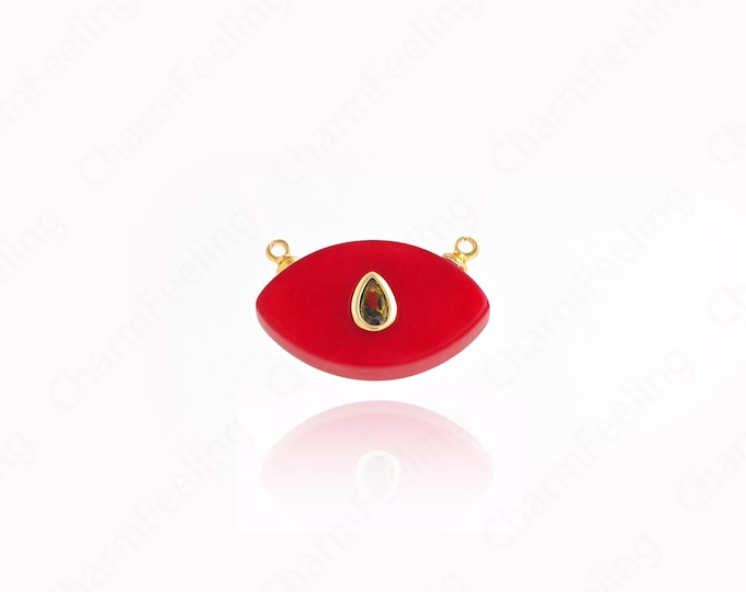 Natural Stone Charm,18K Gold Filled Eye Charm,Oval Eye Pendant, Micropavé CZ Oval Pendant, DIY Jewelry Accessories,14x22x5mm